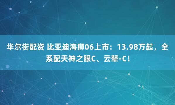 华尔街配资 比亚迪海狮06上市：13.98万起，全系配天神之眼C、云辇-C！